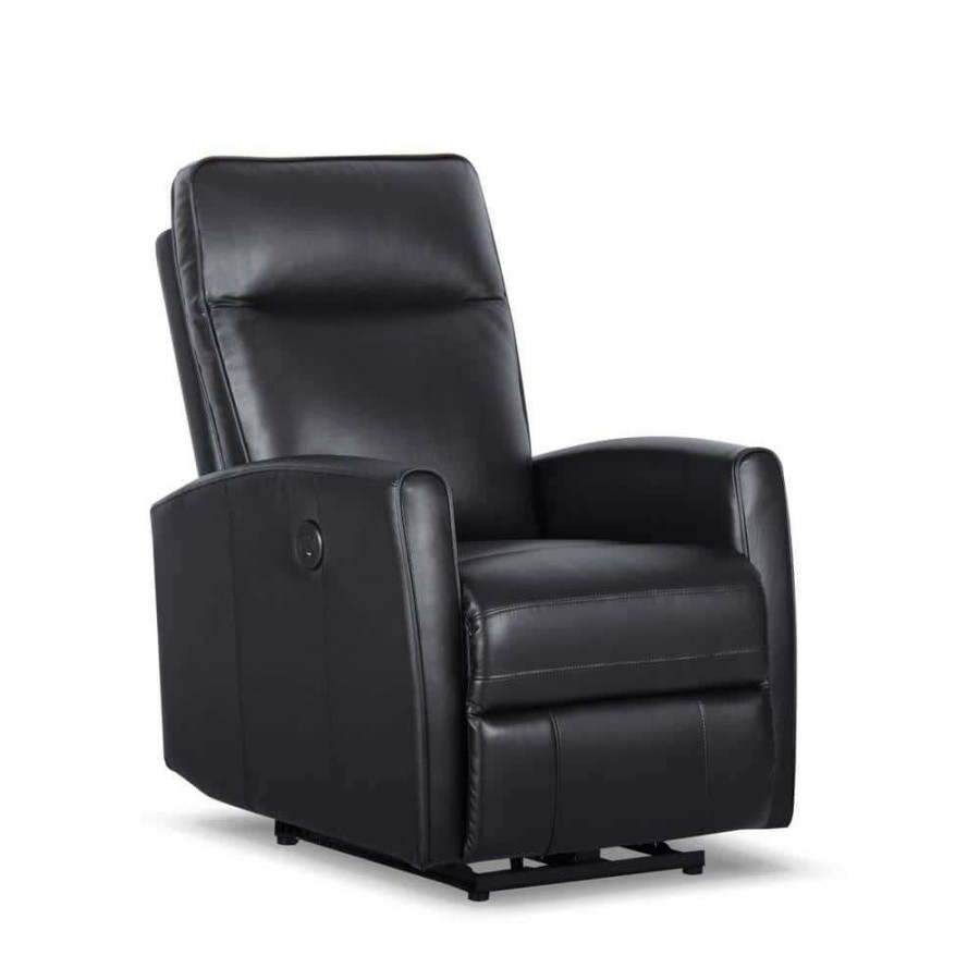 Living Room Furniture * | Black Leather Recliner With Power Usb(Set Of 1) By Huluwat