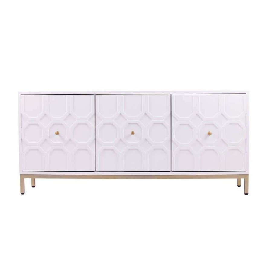 Kitchen & Dining Room Furniture * | Tertia Antique White Accent Cabinet With 3-Doors By Southern Enterprises