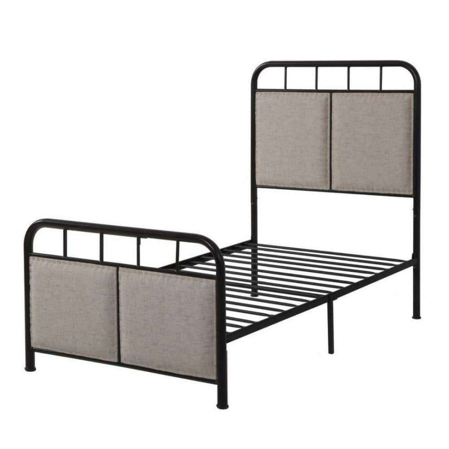 Bedroom Furniture * | Beige Twin Size Linen Upholstered Platform Metal Bed Frame With Fabric Headboard And Footboard By Huluwat